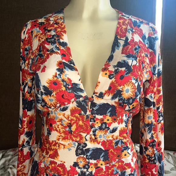 Free People Spring Floral Plunge Mini Dress Size 2 - Picture 6 of 12